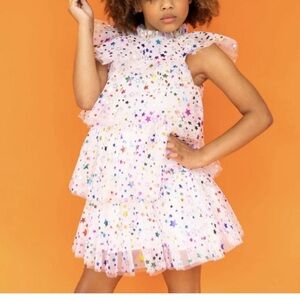 Lola and the Boys “Tiers of Rainbow” White Tulle Dress with Star Accents